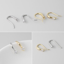 保色18k真金银色镶锆石耳钩配件 带吊环耳勾diy耳环耳饰材料