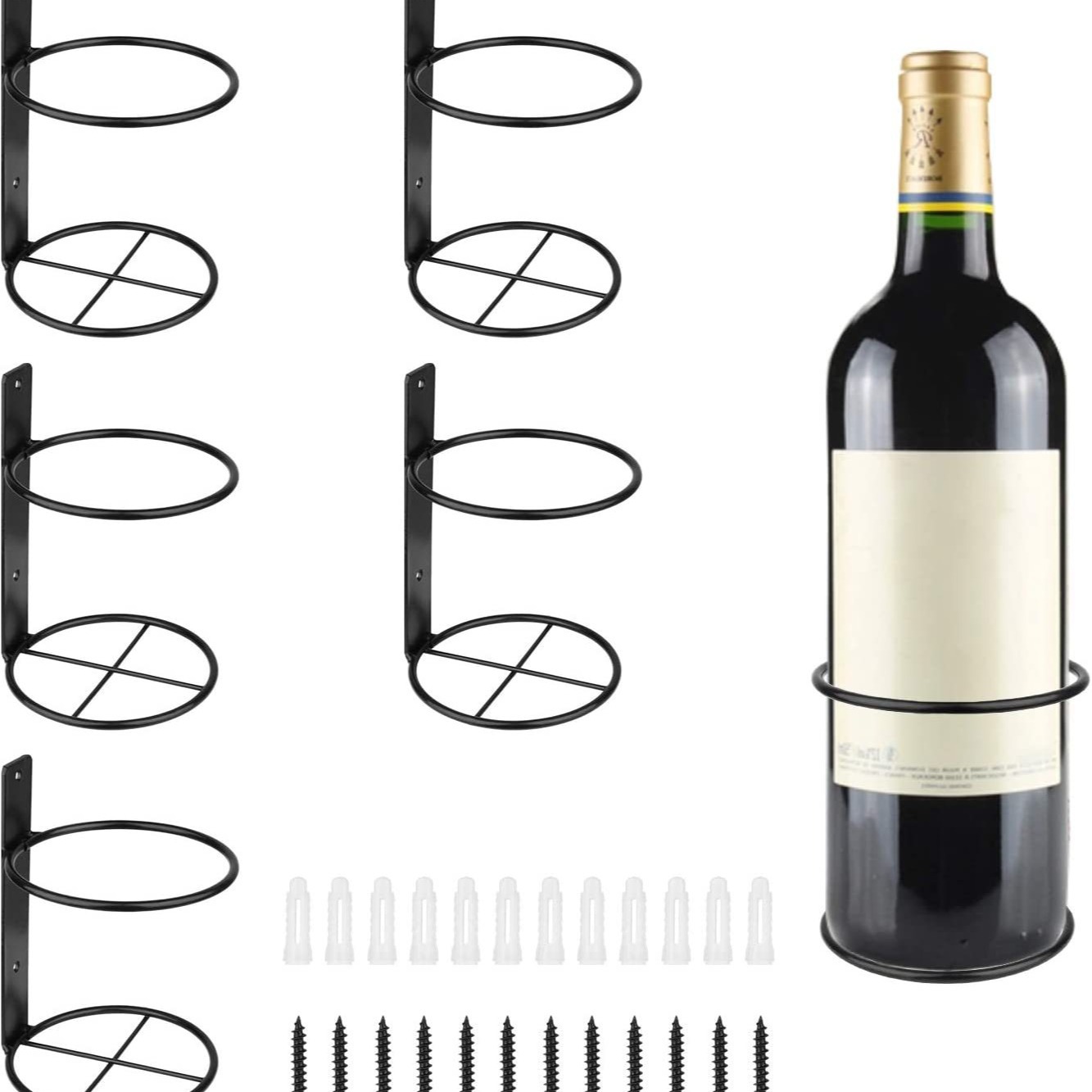 Amazon botella individual montado en la pared estante del vino tinto botella de vino estante de exhibición de metal colgante montado en la pared estante del vino fuente fabricante