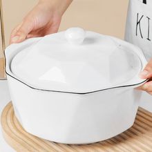 家用双耳带盖陶瓷汤碗创意简约大号耐高温微波炉盛汤大碗轻奢餐具