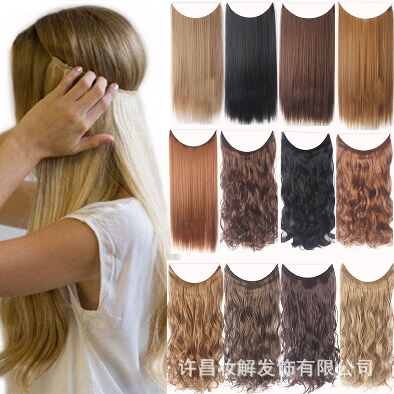 Factory Price Wholesale European and American Style Women's Fish Line Long Curly Hair Extensions Matte High-Temperature Fiber Fish Line Hair Extensions