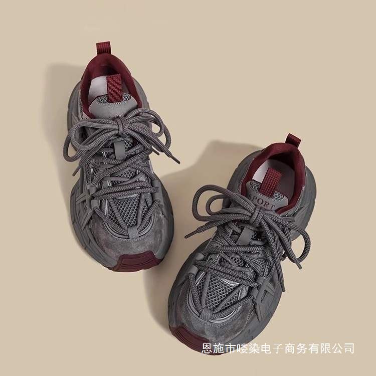厚底老爹鞋女2025春季新款小个子复古拼色休闲鞋显脚小运动鞋|undefined