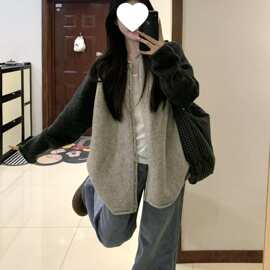 拼色毛衣针织开衫女2026秋装新款气质慵懒灰色长袖针织外套上衣