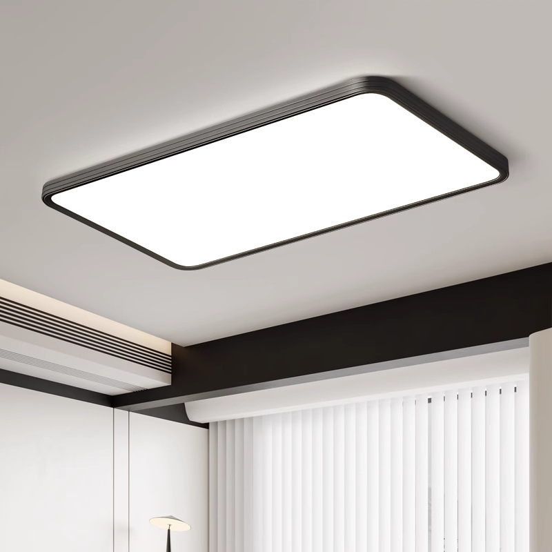 Luz de techo, lámpara de sala de estar, lámpara principal de espectro completo, protección de ojos, lámpara de dormitorio moderna simple sin hendiduras, lámpara negra Zhongshan