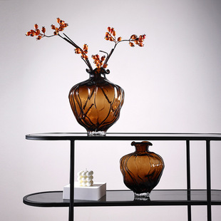 Water Drop Spray Vase brown Three-dimensional Striped Color Vase Countertop Soft Vase Insert Home Decoration Model Decoration
