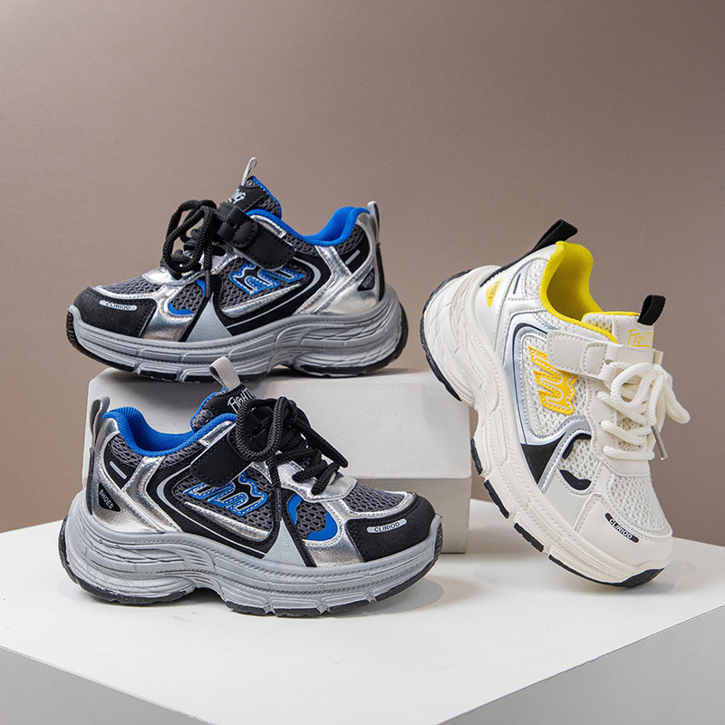 Zapatos de papá de moda para niñas 2025 otoño nuevo estilo ligero zapatos deportivos de suela gruesa zapatos casuales transpirables de todo fósforo