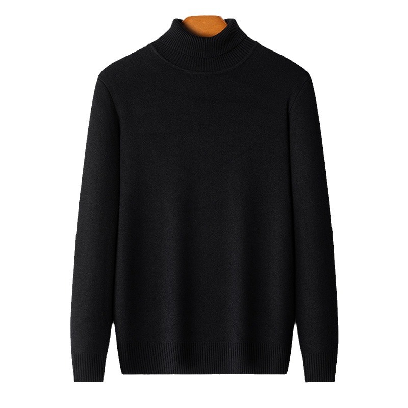 Neuer langärmliger Strickpullover für Männer mittleren Alters und junger Männer im Herbst und Winter mit einfarbigem Plüschpullover mit doppeltem Kragen und einteiliger Plüsch-Slim-Passform_voghion.com