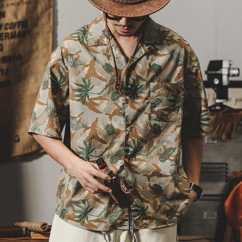 Thai retro classic Cuban collar shirt men's short sleeve summer New Ice Silk Hawaii beach shirt men's fashion Thai retro classic Cuban collar shirt men's short sleeve summer New Ice Silk Hawaii beach shirt men's fashion