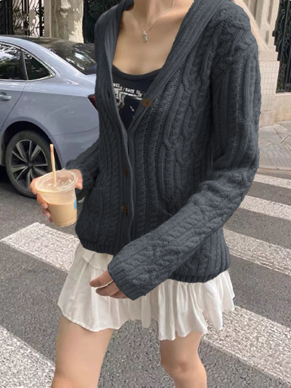 迪芸欧美休闲简约纽扣长袖衬衫外套毛织女装2025秋冬亚马逊独立站|undefined