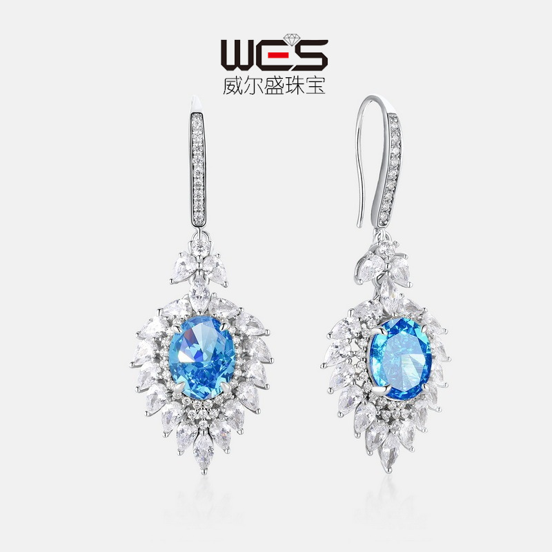 Wilsheng nuevo S925 plata pendientes de diamantes de alto carbono moda europea y americana 12.1ct en forma de huevo 80*10 pendientes de corte de flores de hielo