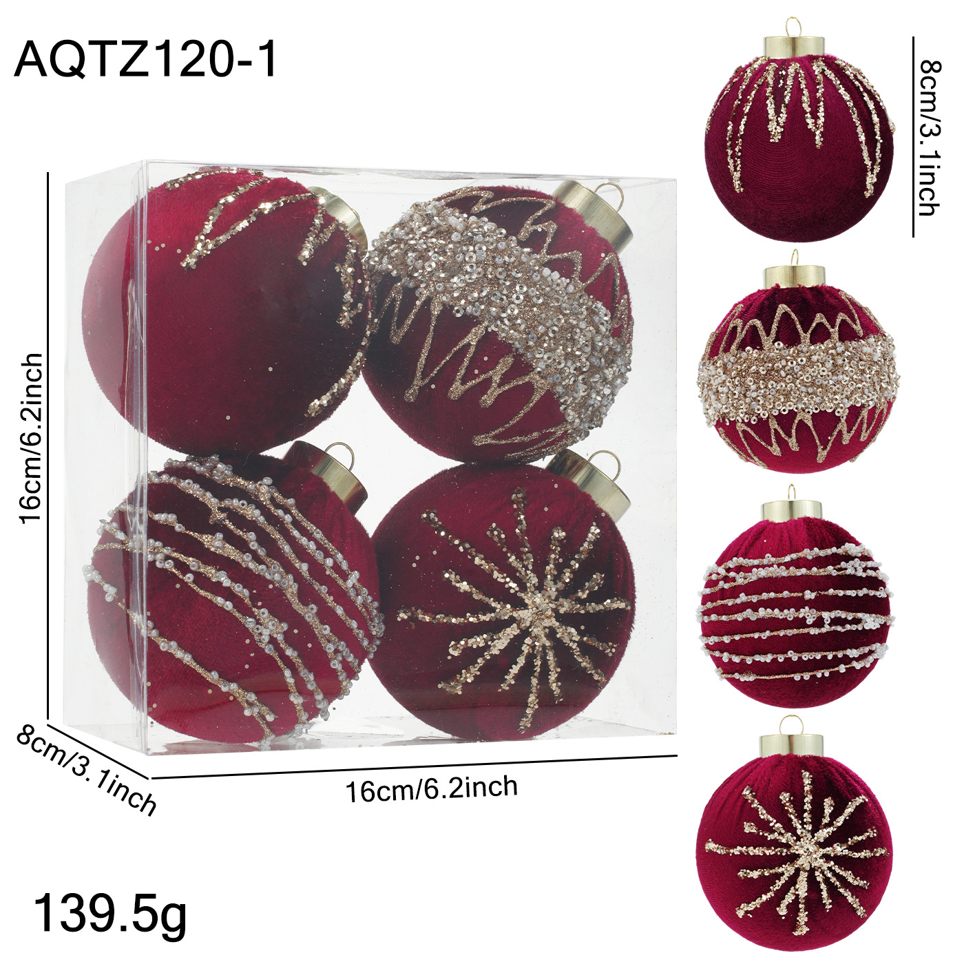 Nuevo producto de 8CM plástico envolvido bola tela de vello polvo adhesivo polvo de oro ligero de lujo bola de Navidad colgante colorida bola de Navidad colgante