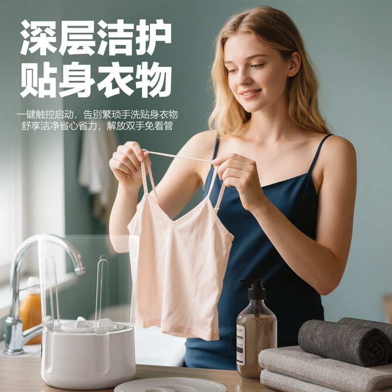 新款迷你洗衣机宿舍袜子内衣内裤小型洗衣杯无线充电便携式清洗机|undefined
