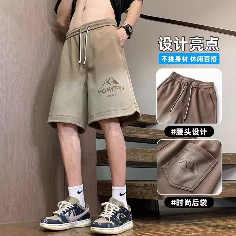 300斤夏季薄款宽松潮牌运动中裤美式渐变外穿5分裤休闲短裤男大码|undefined