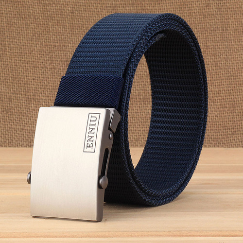Men's casual canvas belt, versatile jeans, nylon belt, smooth buckle, automatic slider, holeless roller buckle