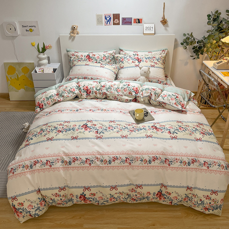 Algodón de cuatro piezas de ropa de cama de algodón 2025, nuevo edredón de flores frescas, sábanas de dormitorio de tres piezas de cuatro estaciones