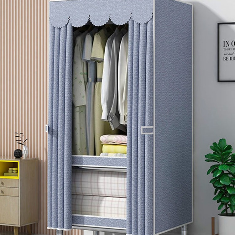 Small Wardrobe Simple Assembly Fabric Wardrobe Thickened All-Steel Frame Home Dormitory Bedroom Hanging Wardrobe Small Storage Tω