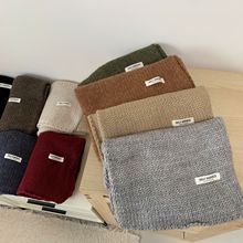 韩国代购同款含羊毛纯色粗棒针织围巾蓝色绿色情侣百搭女士秋冬男