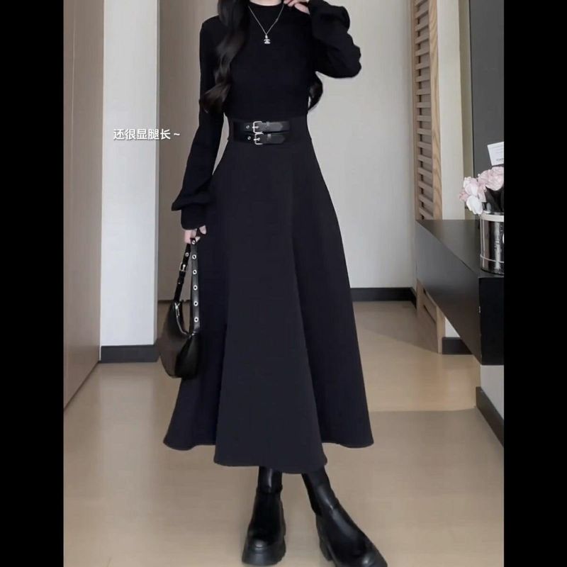 法式黑色内搭连衣裙子女秋冬2025年新款小个子掐腰裙约会穿搭礼服|undefined