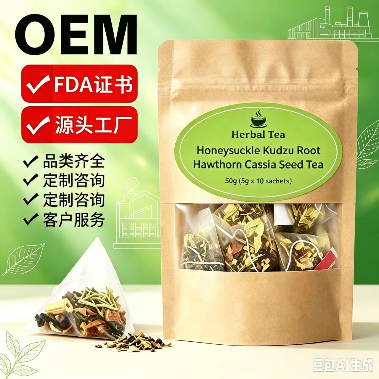 Honeysuckle Kudzu Hawthorn Cassia Seed Tea Bags 5g x 10 Pyramid Herbal Blend overview