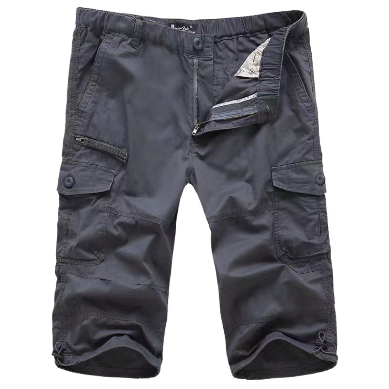 Comercio exterior al por mayor ropa de trabajo delgada de verano pantalones recortados pantalones sueltos de gran tamaño de varios bolsillos para hombres ropa al aire libre deportes y ocio