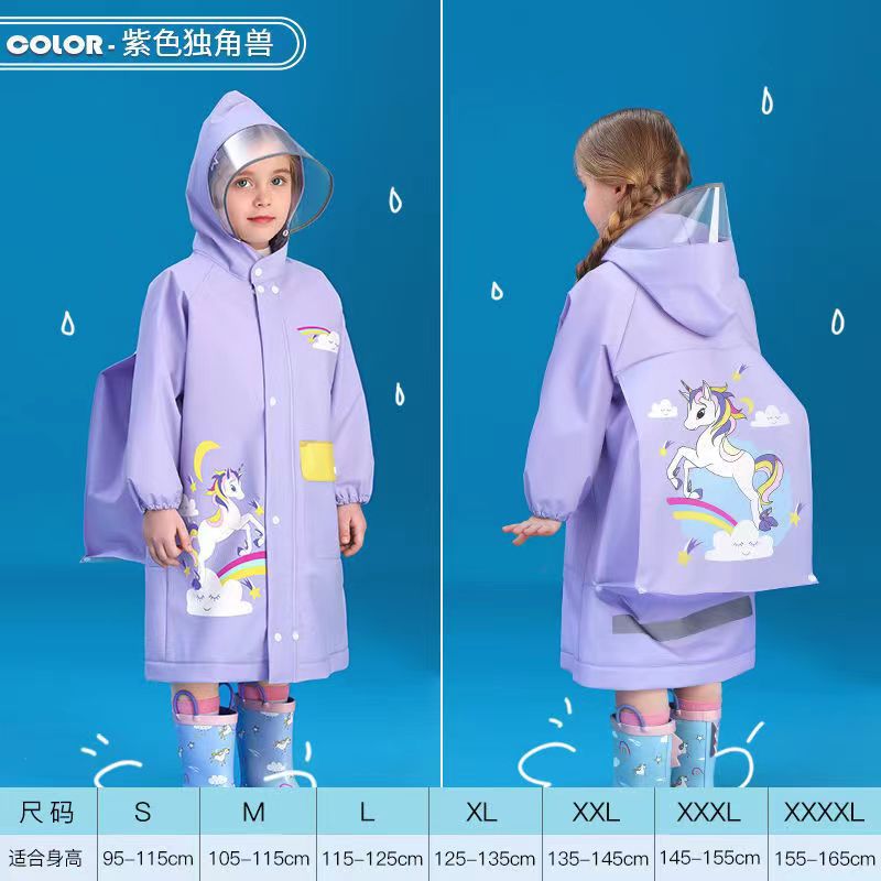 Children's Raincoat Waterproof Wholesale Boys' One-Piece with Schoolbag Seat Hiking Student Girls' Eva Long Cartoon Poncho