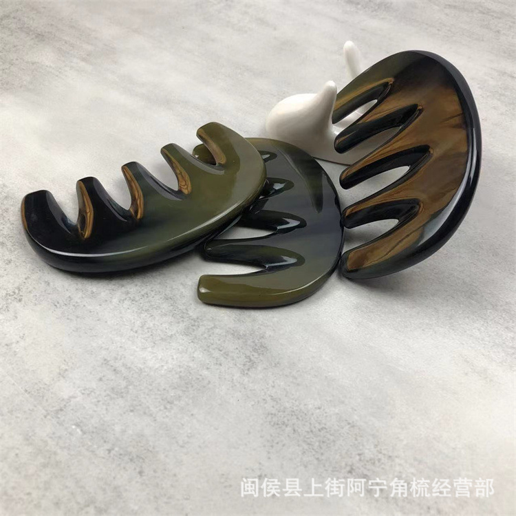Water Buffalo Horn Five-Tooth Gua Sha Comb Black Horn Scalp Massage Comb Meridian Comb Under 10cm key features