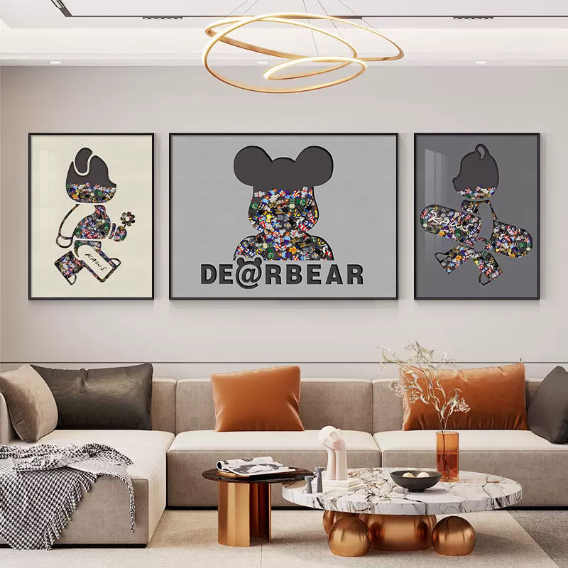 暴力的なクマの装飾画ソファ背景壁画リビングルームの絵画トレンディなブランド壁画モダンなシンプルなライト高級感吊り絵画|undefined