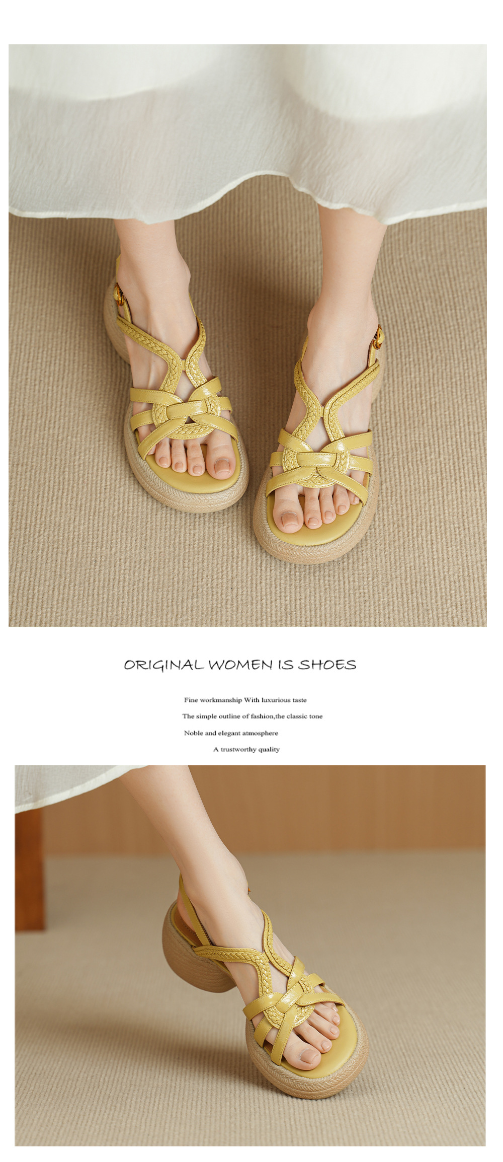 Sandal nữ hở mũi gót vuông đế dày 6 cm phong cách dệt — màu trắng ngà chi tiết 11
