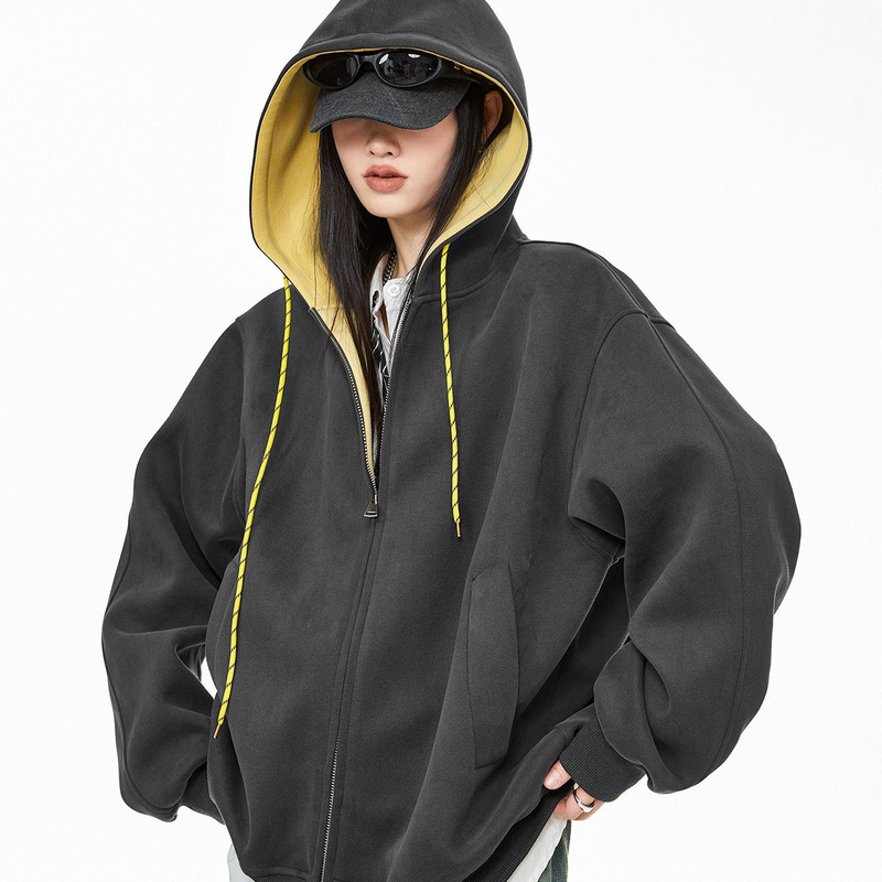 American Retro High-End Hooded Jacket for Women, Autumn and Winter 2025 New Loose Trendy Sweatshirt Cardigan Top