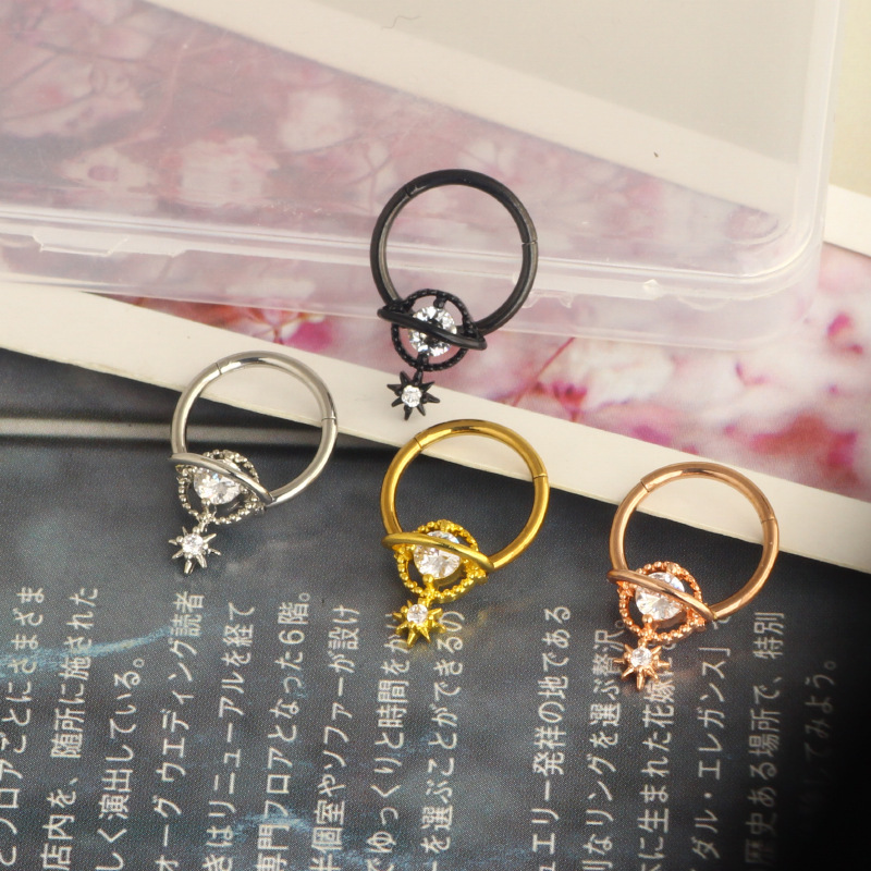 Star Ball Septum Ring Nose Clip Nose Nail Ear Bone Nail Nose Jewelry Septum Piercing - Rose Gold Stainless Steel detail image 7