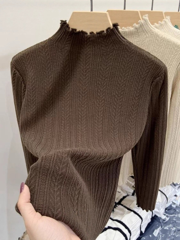 木耳边针织衫半高领打底衫女百搭高级感内穿多色秋冬打底衫女新款|undefined