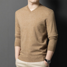 鄂尔多斯市羊绒衫男士V领薄款打底衫秋冬季中年毛衣鸡心领羊毛衫