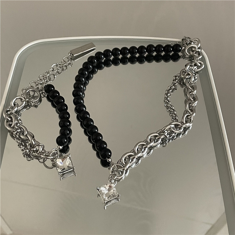 Black Round Bead Stainless Steel Non-fading Splicing Clavicle Chain display picture 7