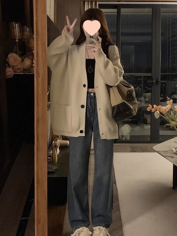 慵懒风毛衣女秋冬2025新款上衣宽松显瘦百搭领针织开衫外套|undefined