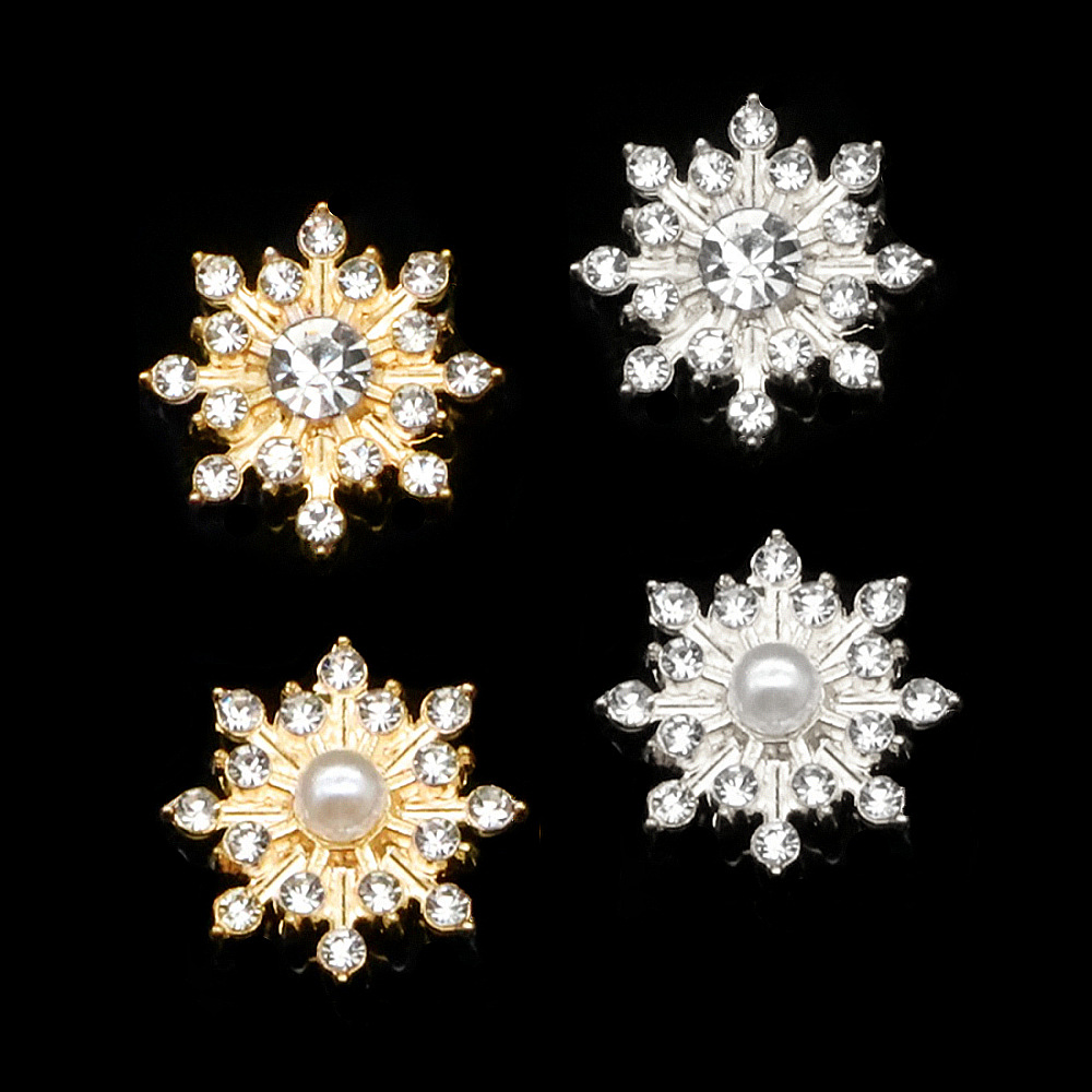 镶钻雪花珍珠花芯水钻手工花朵配件手机壳头饰洞洞鞋合金DIY配饰