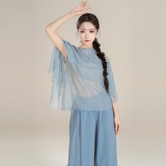 舞台服古典舞蹈服宽松双层纱衣 中国舞民族舞蹈练功服演出服上衣