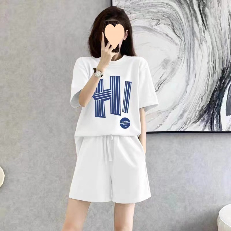 短袖短裤套装女洋气宽松显高五分裤大码夏季休闲运动风两件套|undefined