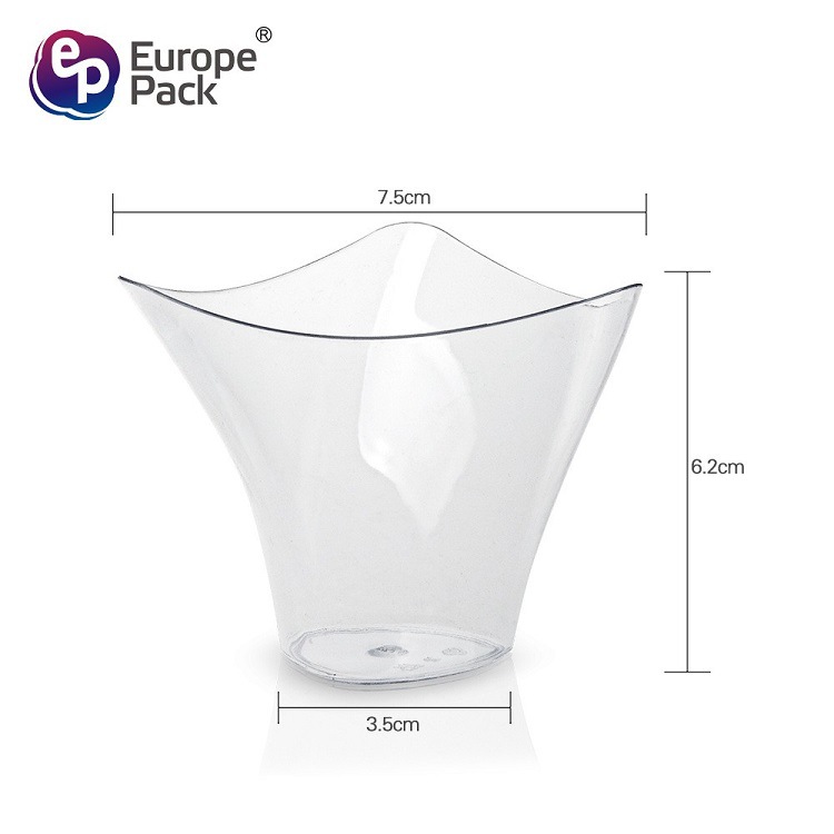 Plástico duro PS estrictamente seleccionado, transparente desechable 100ml, copa de postre de borde retorcido, juego de cuchara de copa de mousse, Amazon transfronterizo