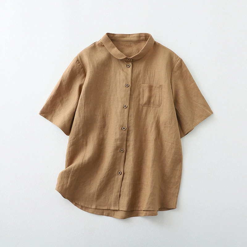 Ретро рубашка, хлопок и лен, oversize