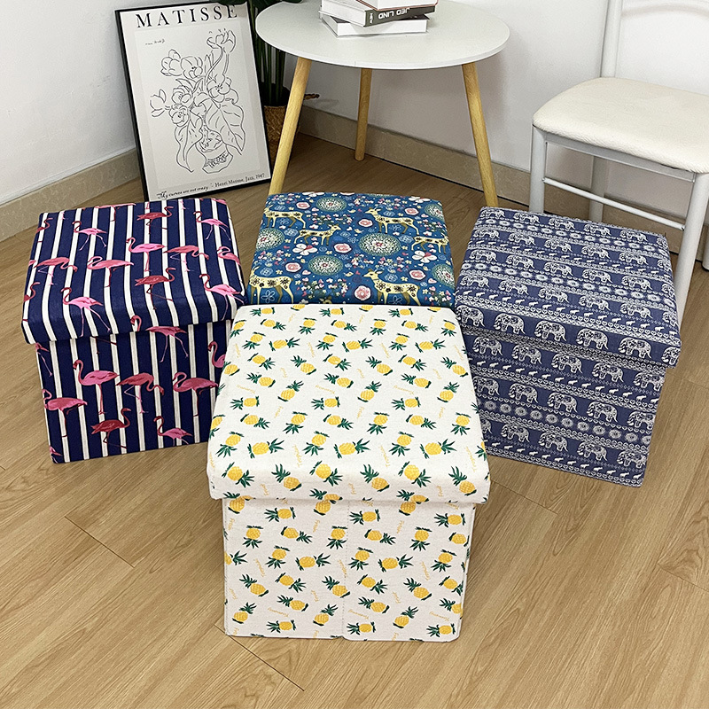 简约款3D印花收纳凳沙发凳整理收纳储物凳可坐人可折叠换鞋凳储物