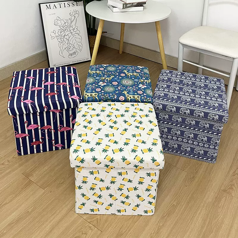 工厂直供棉麻布料3D印花收纳凳沙发凳整理收纳储物凳可坐人可折叠