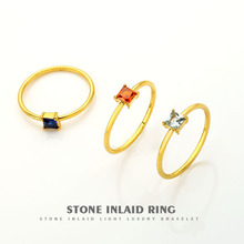 欧美时尚镶锆石小方块戒指几何钛钢指环不锈钢女不掉色手饰品批发