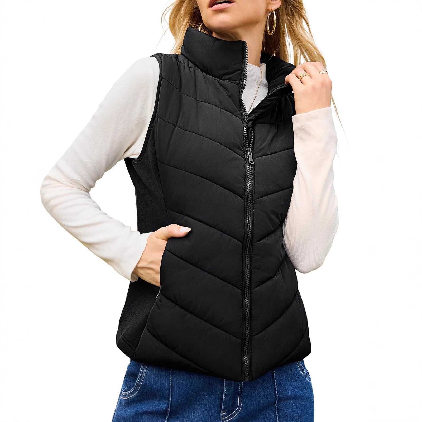 现货欧美秋冬季立领棉服背心棉袄厚实夹棉马甲外套跨境外贸女装
