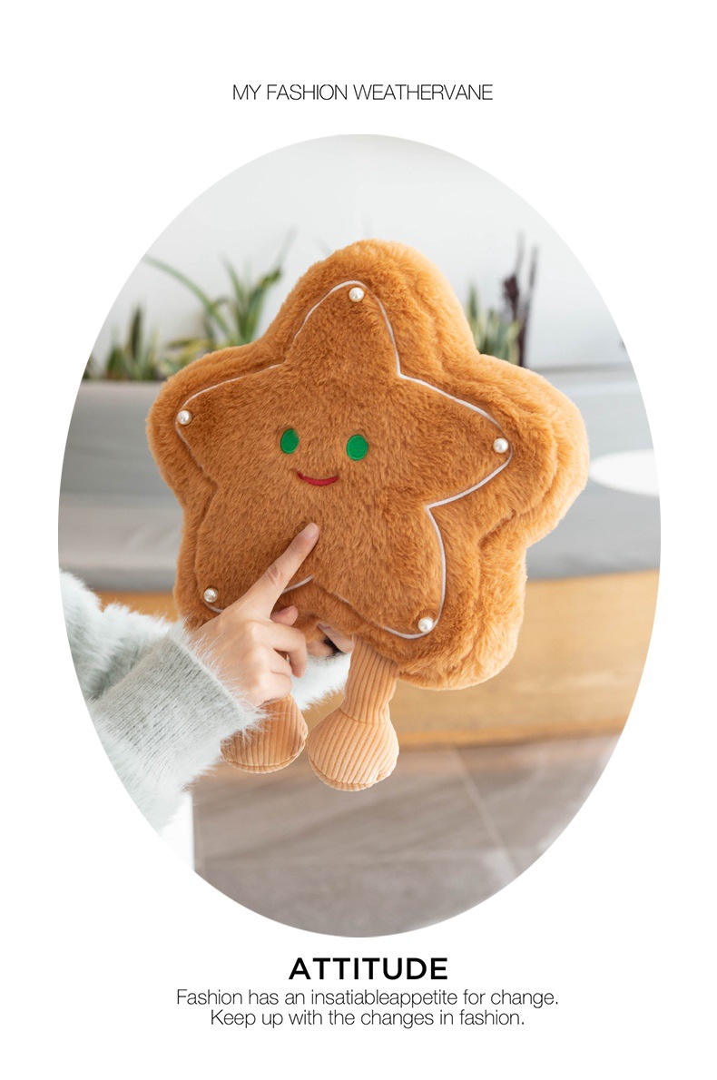 Gemütliches Plüschkissen mit Karamellstern und -baum – Lustiges, von Keksen inspiriertes Weihnachtsgeschenk für Kinder und Jugendliche_voghion.com