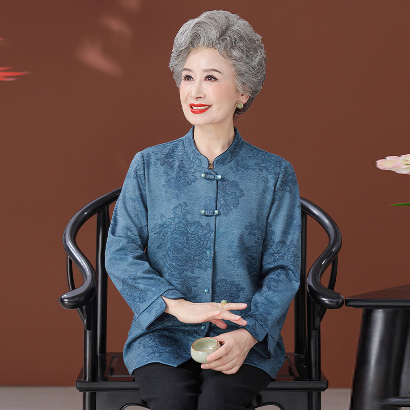 老人秋装衬衫女长袖大码中老年人妈妈春秋衬衣老太太衣服奶奶上衣|undefined