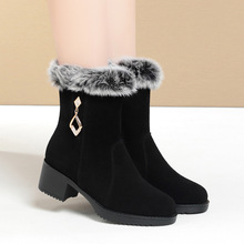真皮保暖雪地靴女款冬季加绒加厚平跟大码妈妈鞋舒适厚底兔毛棉鞋
