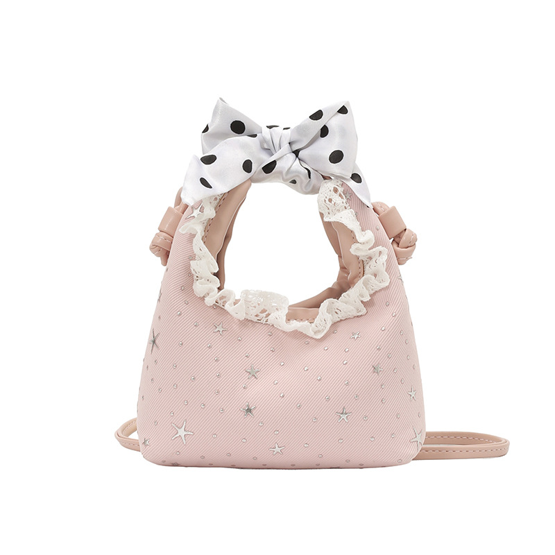 Bolsos de encaje para niños, nuevo arco de punto de onda, bolsos de mano para bebés, lindas estrellas pequeñas, bolsos de hombro para niñas