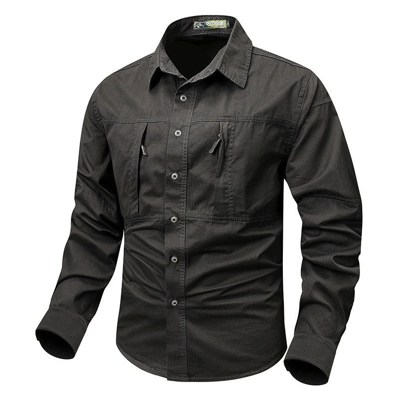 Camisas de manga larga para hombres 2024 primavera y otoño bolsillo nuevo estilo sin quemar herramientas japonesas chaqueta con solapa ropa casual para hombres