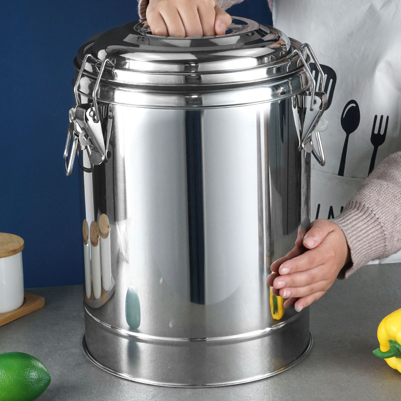 Cubo aislado de acero inoxidable 304 Cubo de hielo de gran capacidad para puestos en el mercado nocturno Cubo de arroz aislado comercial engrosado de doble capa Cubo de té con leche