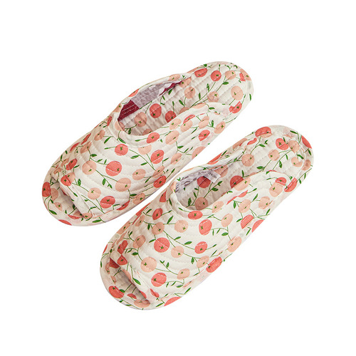 Soft-sole noise-reducing quilted cotton fabric slippers for women, wholesale, breathable, thin sole