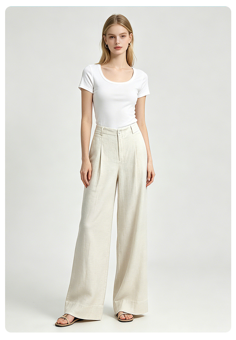 Quần culottes nữ ống rộng cạp cao vải linen phối sợi Lyocell, dáng suông rủ nhẹ, dài chạm đất — Màu sắc chi tiết 28